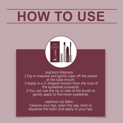 Coffret classique yeux et lèvres Zephoco Black Honey – Duo rouge à lèvres hydratant et mascara waterproof