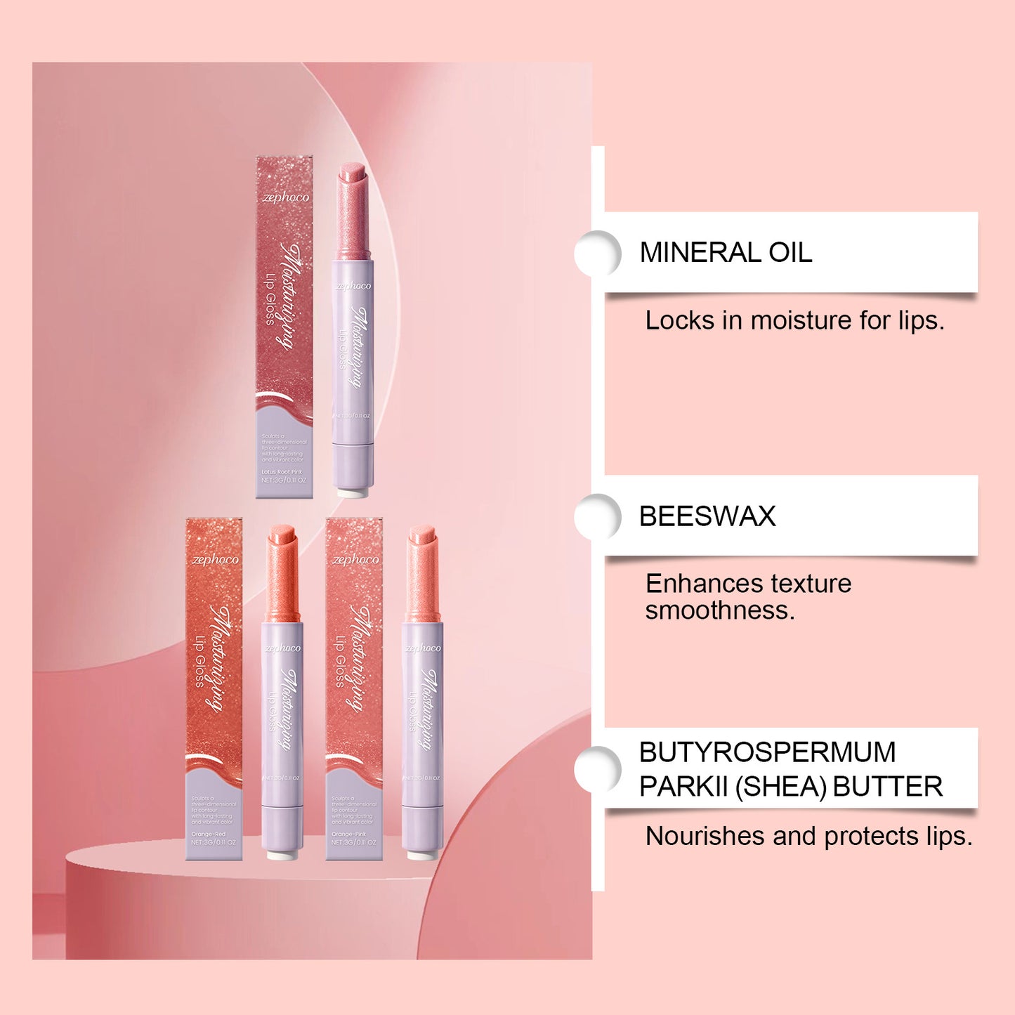 Zephoco Glazed Lip Gloss Stick – Moisturizing Shine for Defined, Smooth Lips