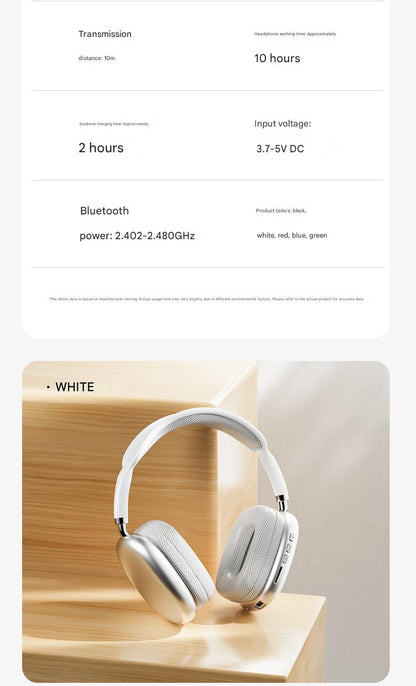 Auriculares inalámbricos Bluetooth supraaurales: graves profundos y sonido envolvente de 360° (compatibles con Apple P9)