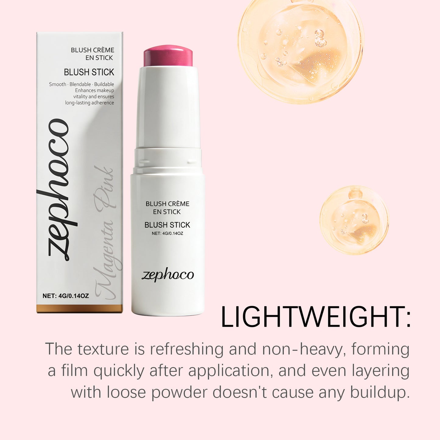Zephoco Cream Blush Stick: Maquillaje suave y difuminable con brillo natural para mejillas y labios