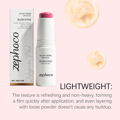 Zephoco Cream Blush Stick: Maquillaje suave y difuminable con brillo natural para mejillas y labios
