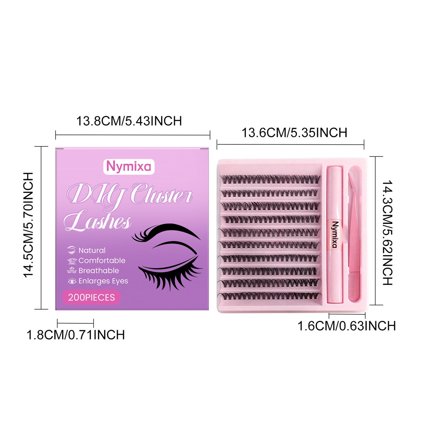 Kit de faux cils Nymixa à faire soi-même – 200 extensions de cils réutilisables avec outil applicateur