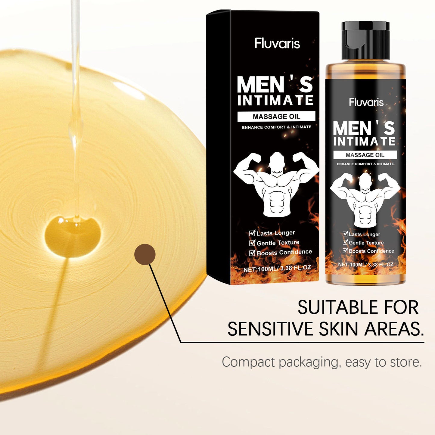 Fluvaris Men’s Intimate Massage Oil – Lightweight Hydrating Body Care Oil (100ml)