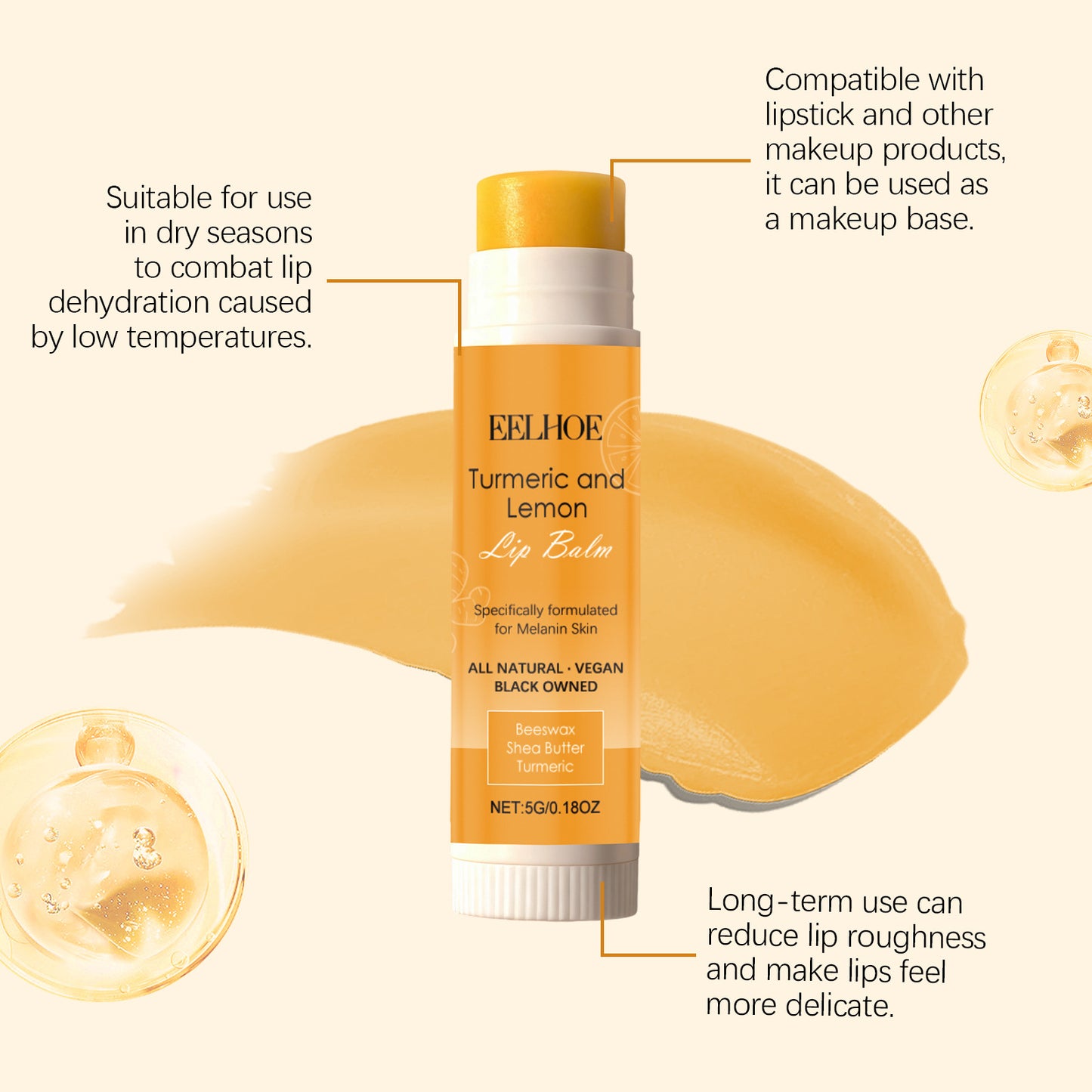 EELHOE Turmeric & Lemon Lip Balm – Moisturizing, Softening & Daily Lip Care