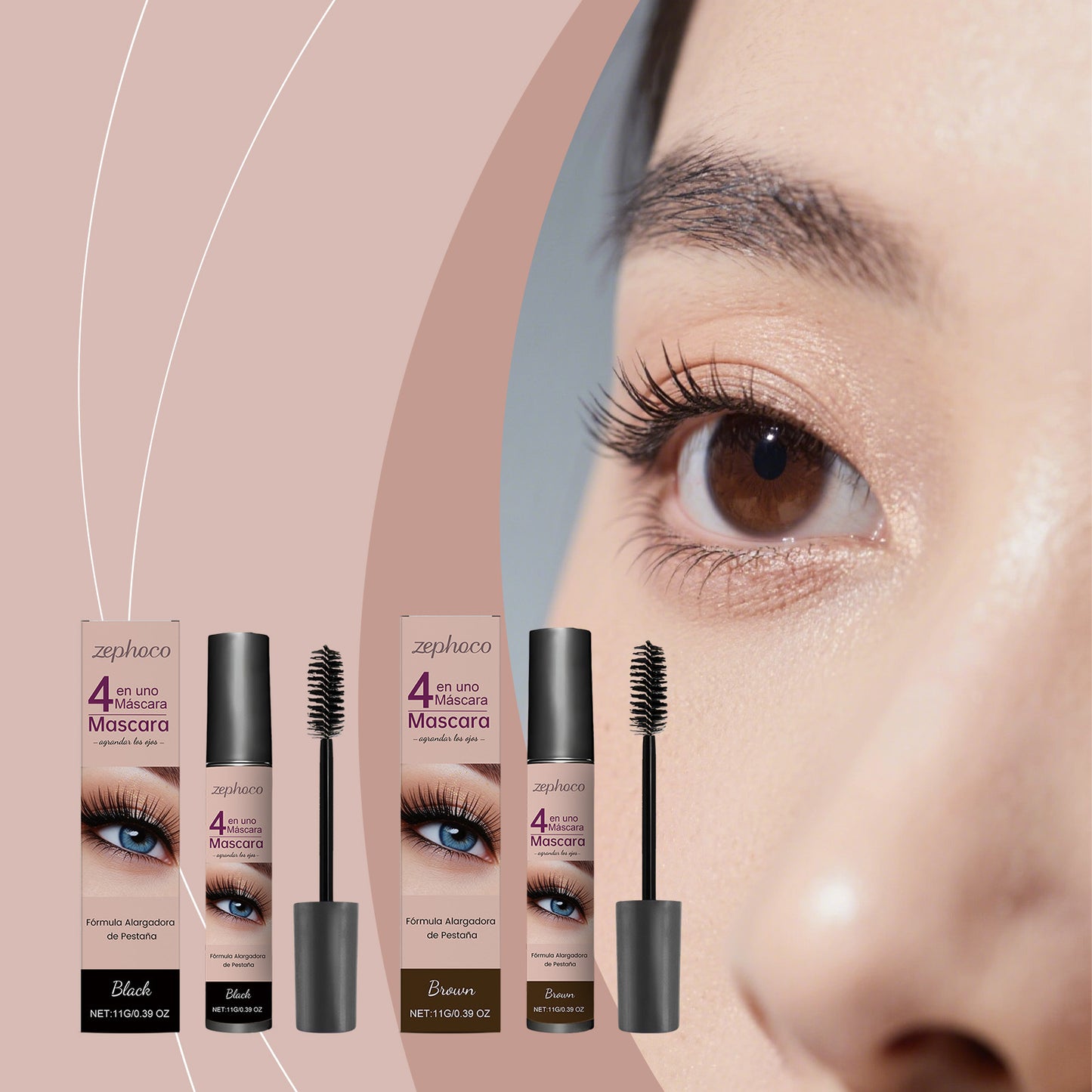 Zephoco 4-in-1 Lengthening & Volumizing Mascara (Black / Brown)