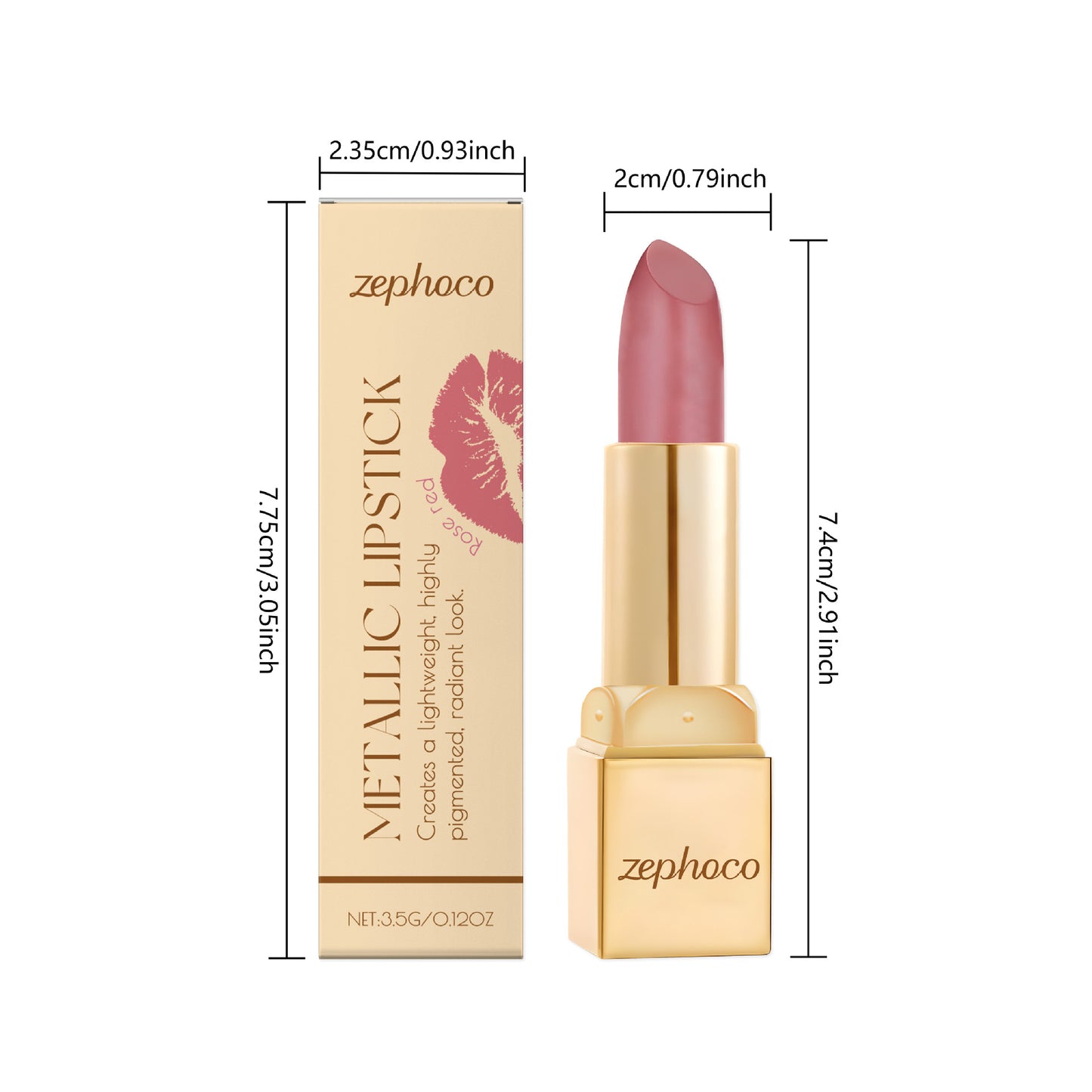 Zephoco Metallic Lipstick – Smooth Color & Radiant Finish (Multiple Shades)