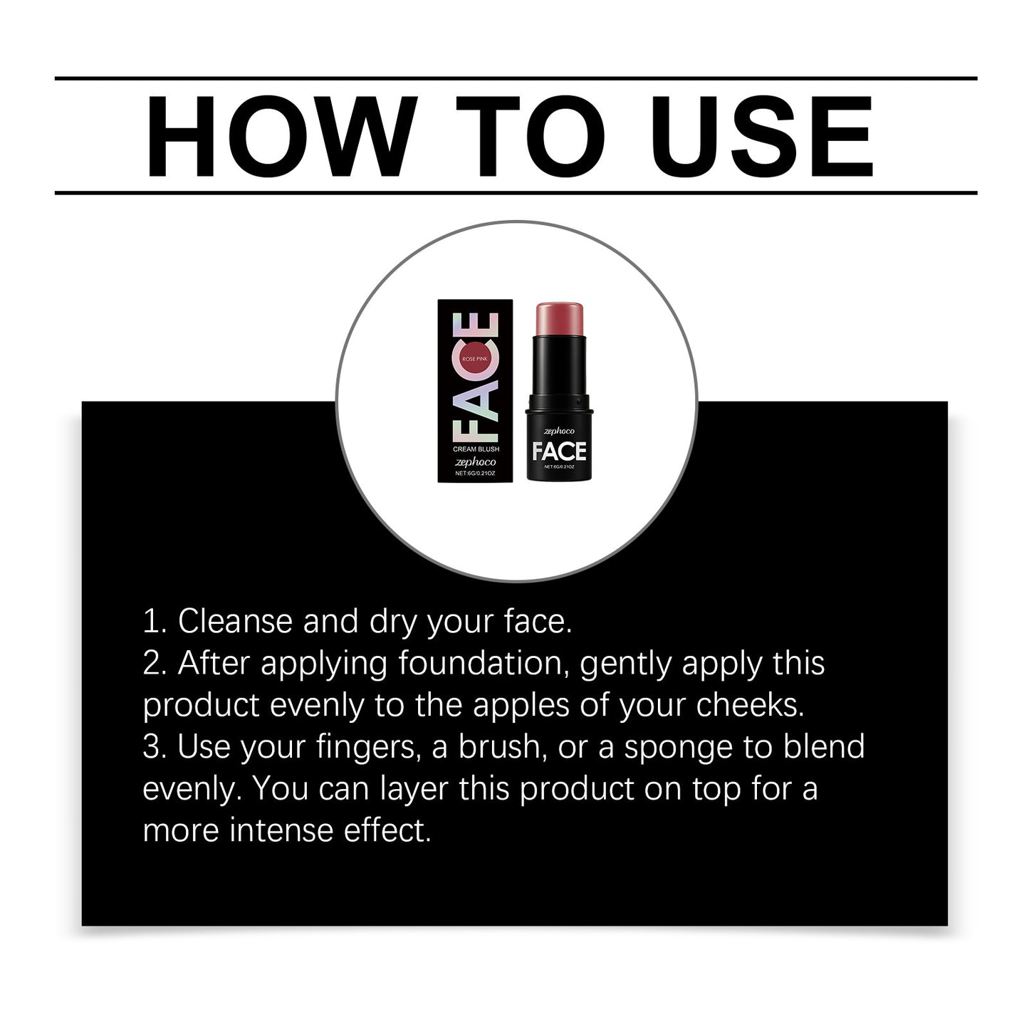 Blush crème visage Zephoco en stick – Blush soyeux rose pour un éclat naturel