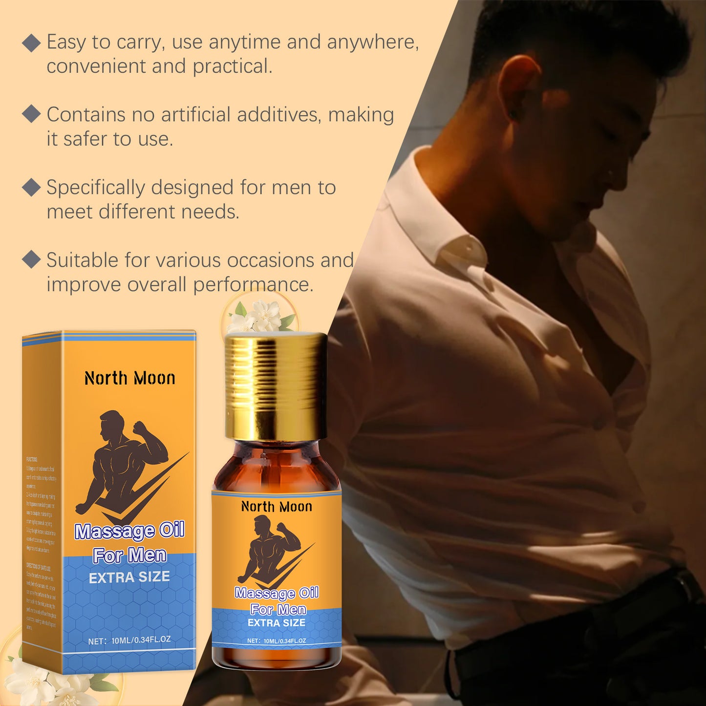 North Moon Men’s Massage Oil – Lightweight Hydrating Body Care Oil for Daily Use (10ml)