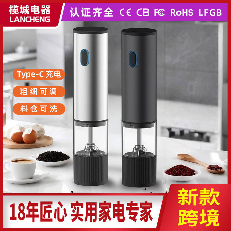 Electric Pepper Grinder – Rechargeable Stainless Steel Salt & Spice Mill with Adjustable Coarseness