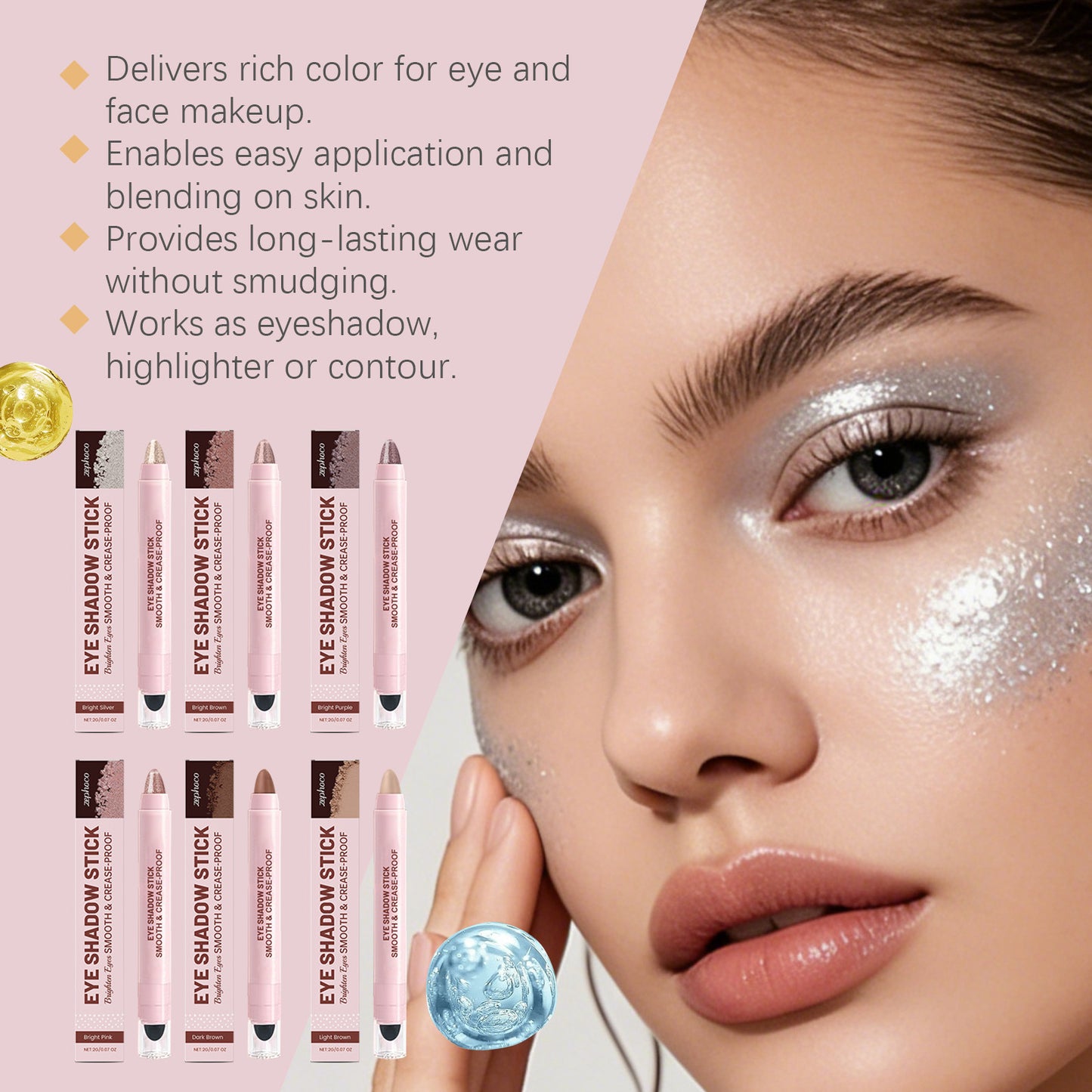 Sombra de ojos en barra multiusos Zephoco: fórmula de mezcla suave, duradera y que no se corre.