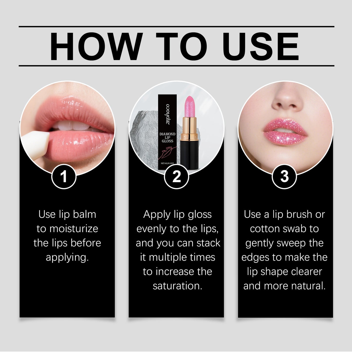 Zephoco Diamond Lip Gloss – Shimmer Finish Moisturizing Lipstick