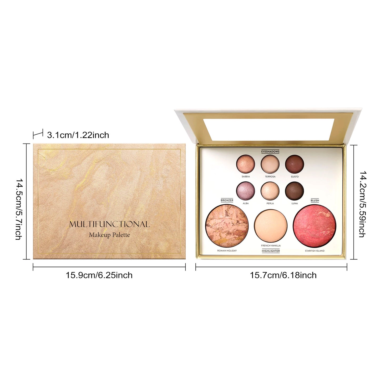 Multifunctional Makeup Palette – Eyeshadow, Bronzer, Highlighter & Blush in One