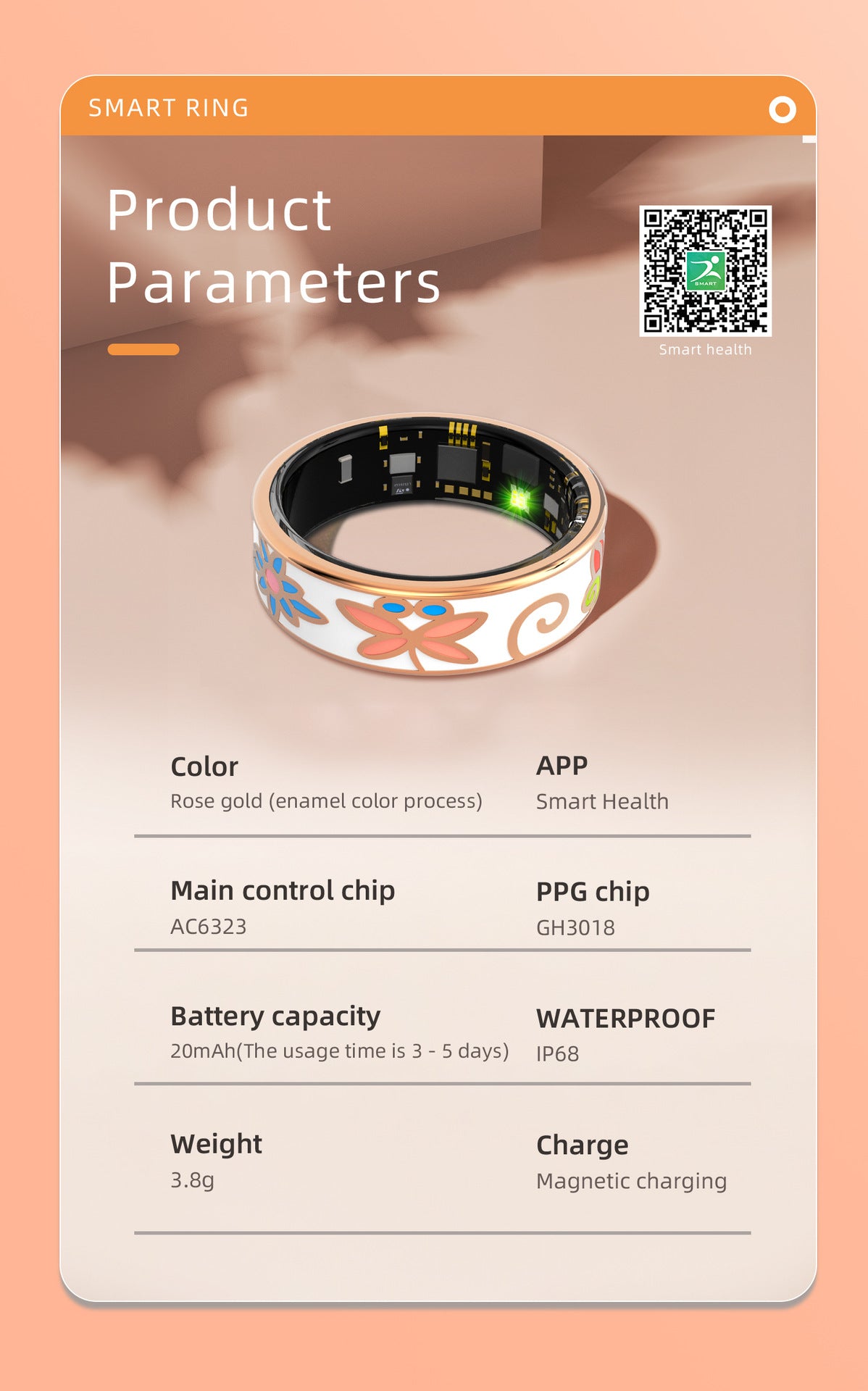 R18 Smart Health Ring for Women – Enamel Design, Wellness & Activity Tracking