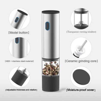Electric Pepper Grinder – Rechargeable Stainless Steel Salt & Spice Mill with Adjustable Coarseness