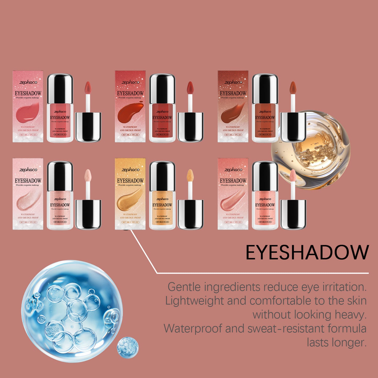 Sombra de ojos líquida Zephoco: secado rápido, suave y resistente a las manchas (varios tonos)