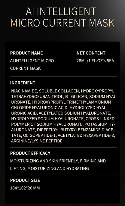 Mascarilla facial inteligente de colágeno con microcorriente: dispositivo hidratante y reafirmante para el cuidado de la piel. 