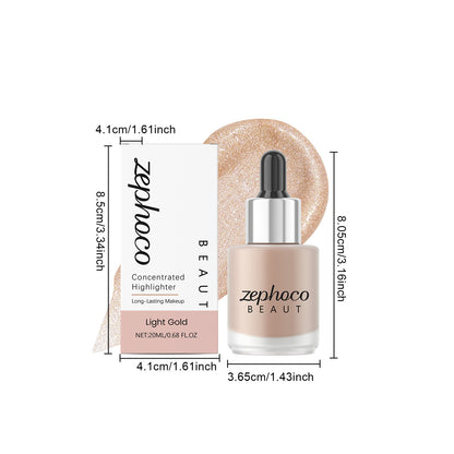 Zephoco Concentrated Liquid Highlighter – Light Brown / Light Gold / Light Pink Glow Drops