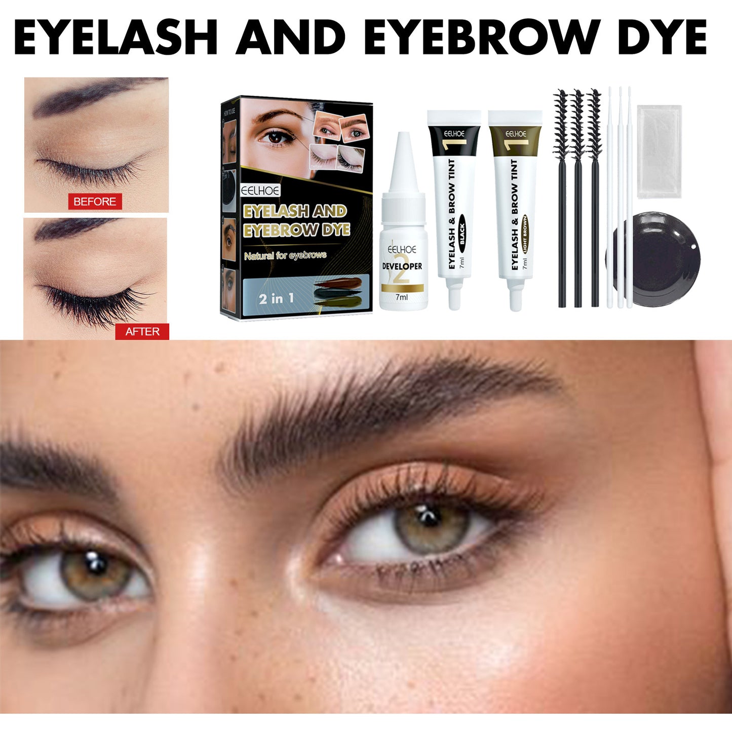 EELHOE 2-in-1 Eyelash & Eyebrow Tint Kit – Long-Lasting Color & Easy Application