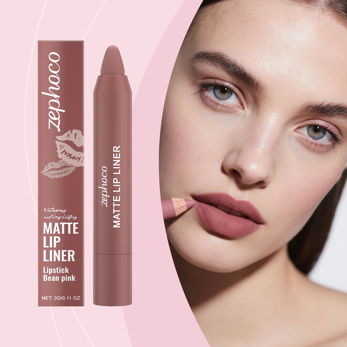Zephoco Matte Lip Liner – Long-Wear Lipstick Pencil for Defined Lips