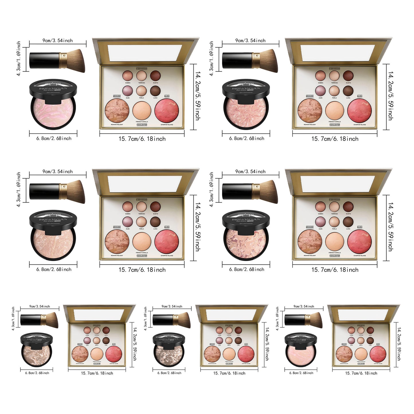 Palette de maquillage tout-en-un Zephoco – Fard à paupières, blush et highlighter avec pinceau pour une utilisation quotidienne et pour offrir