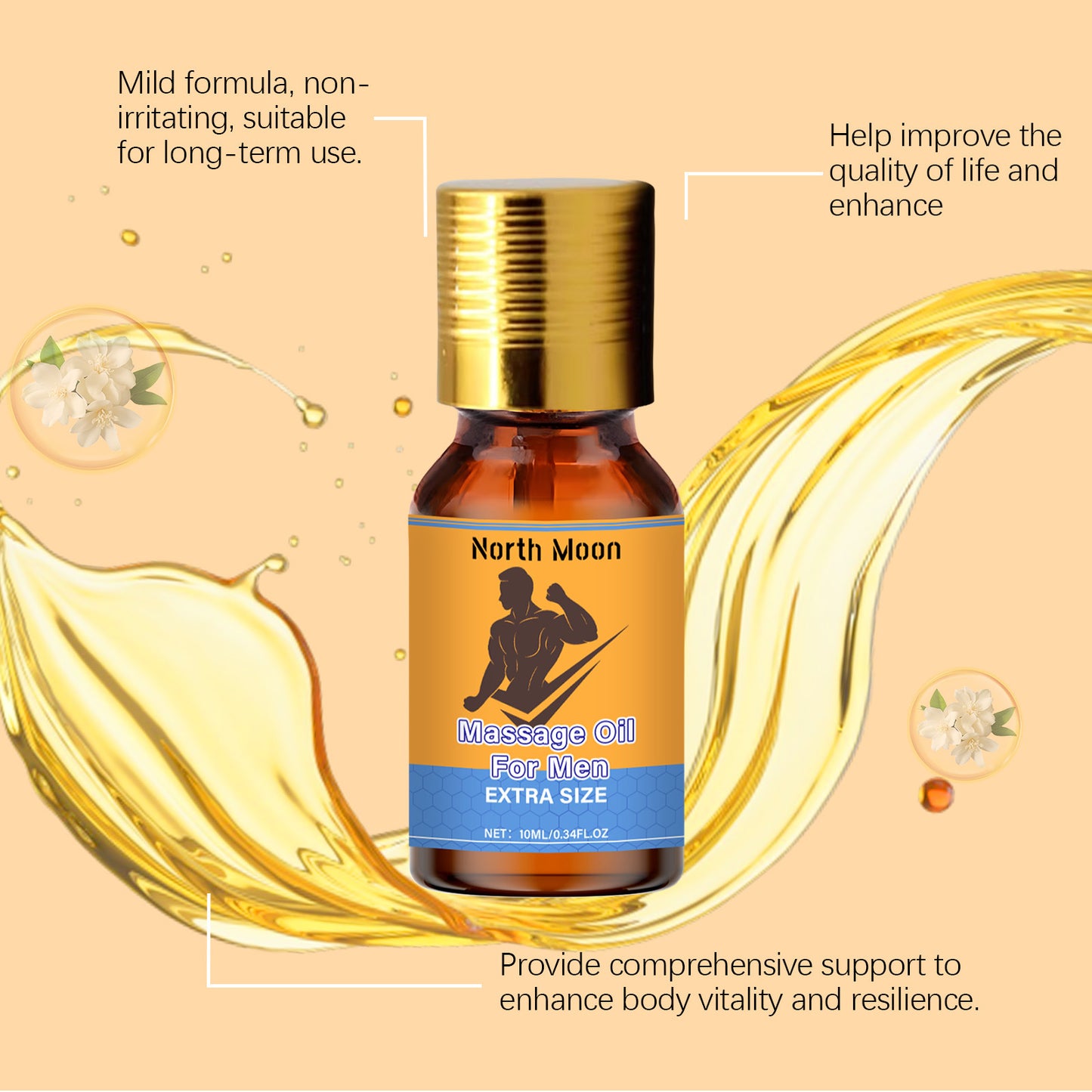 North Moon Men’s Massage Oil – Lightweight Hydrating Body Care Oil for Daily Use (10ml)