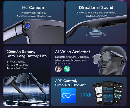 AI Smart Glasses –  HD Camera, Real-Time Translation, Bluetooth Calling