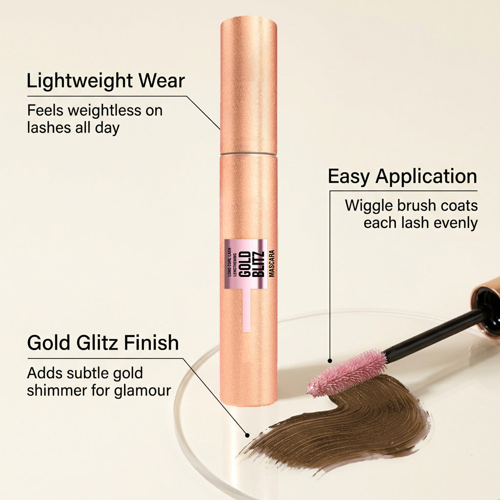 Zephoco Gold Blitz Lightweight Mascara – Buildable Lash Definition & Shimmer Finish