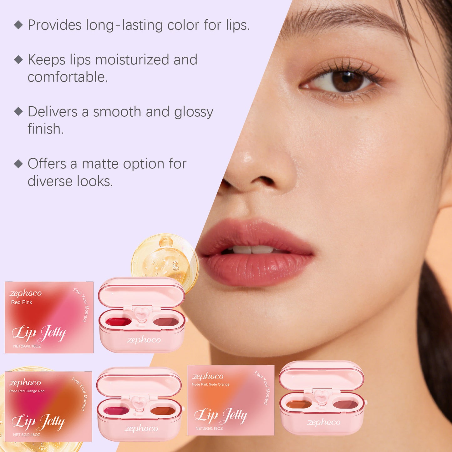 Zephoco Lip Jelly Duo Set – Rouge à lèvres fini brillant et mat