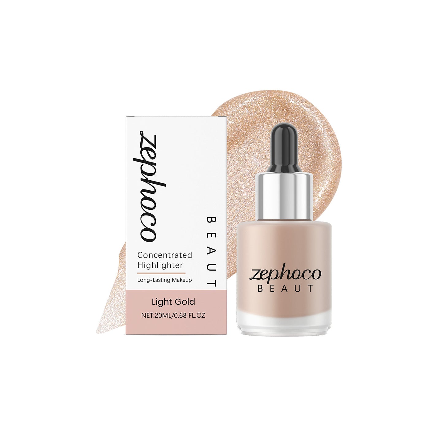 Zephoco Concentrated Liquid Highlighter – Light Brown / Light Gold / Light Pink Glow Drops