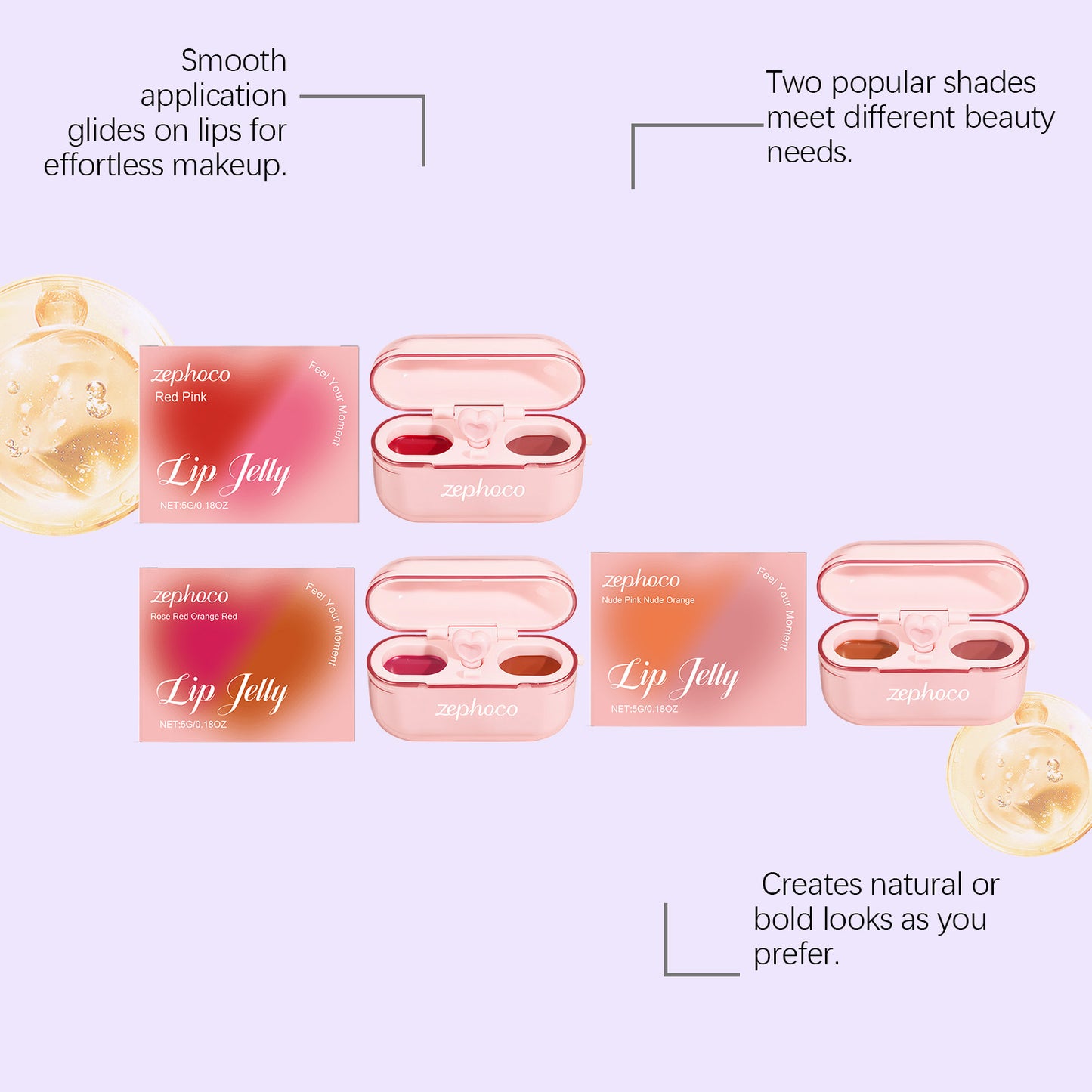 Zephoco Lip Jelly Duo Set – Rouge à lèvres fini brillant et mat