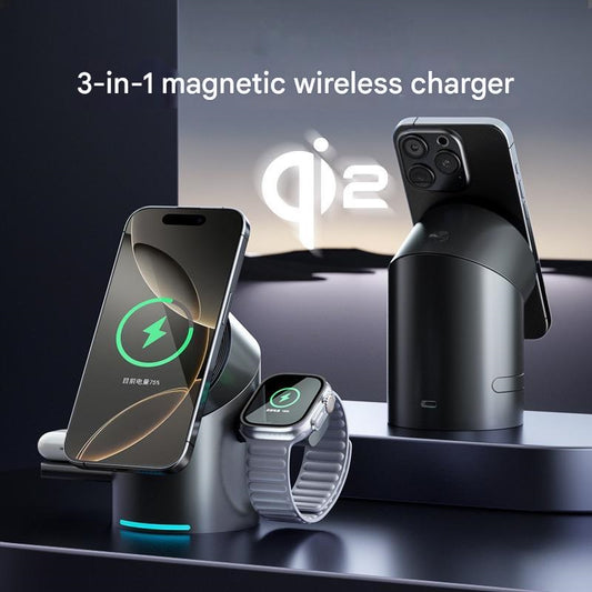 3-in-1 Magnetic Wireless Charger with Electric Pop-Up | Qi2 Compatible