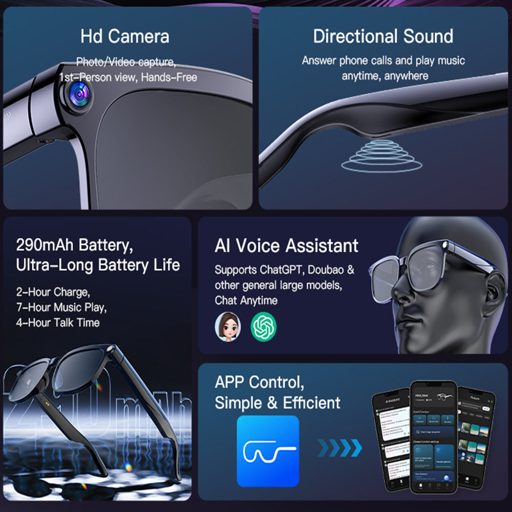 AI Smart Glasses –  HD Camera, Real-Time Translation, Bluetooth Calling