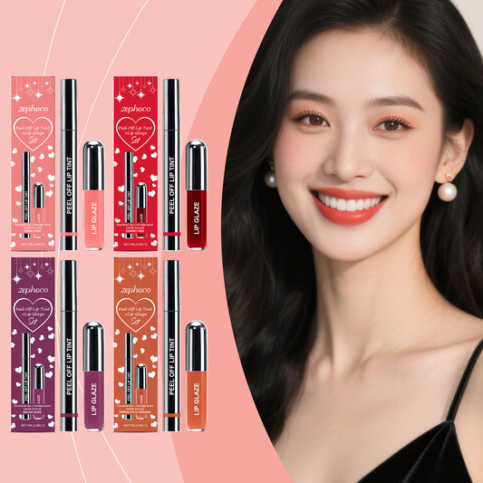Zephoco Peel-Off Lip Tint & Lip Glaze Set – Multi-Shade Long-Lasting Color