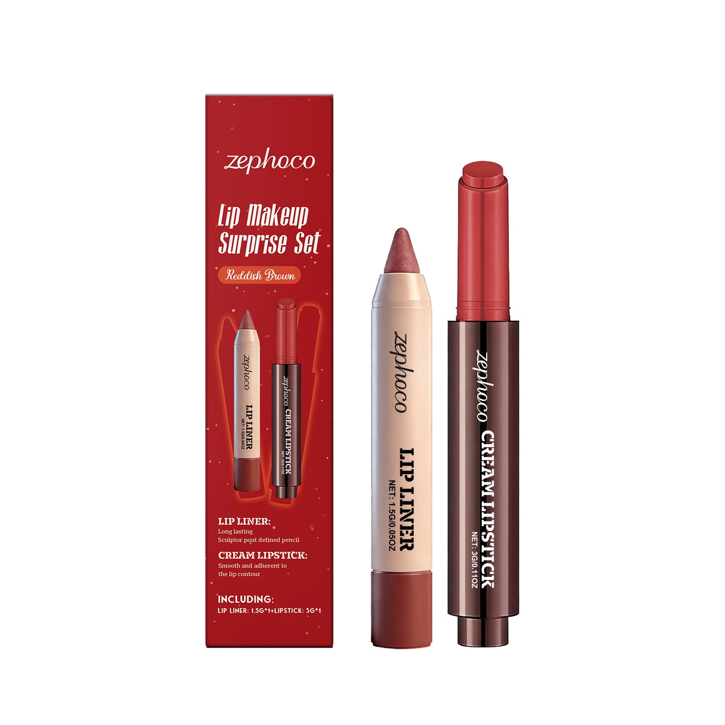 Zephoco Lip Makeup Surprise Set – Cream Lipstick & Lip Liner Duo