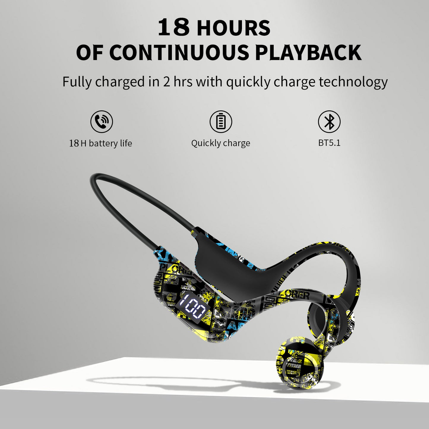 Écouteurs Bluetooth à conduction osseuse AKZ-G9 – Conception à oreille ouverte, affichage LED et longue autonomie