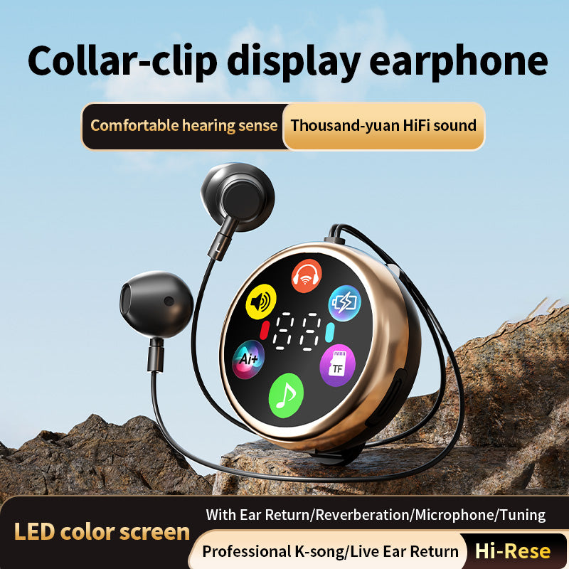 Écouteurs intra-auriculaires sans fil à clip avec affichage LED – Lecture de carte TF, longue autonomie et appels HD