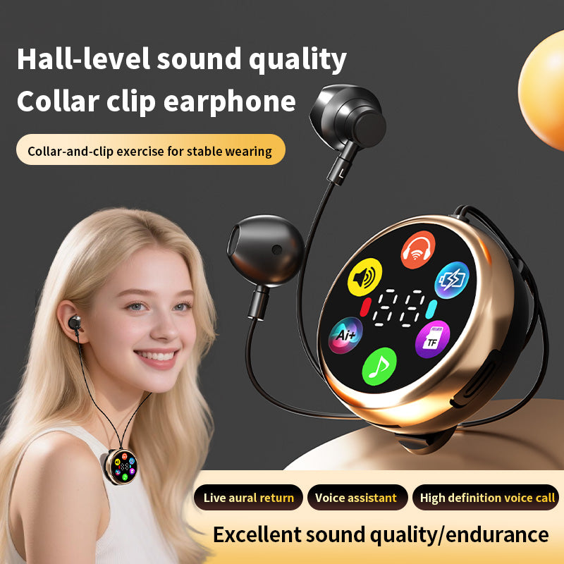 Écouteurs intra-auriculaires sans fil à clip avec affichage LED – Lecture de carte TF, longue autonomie et appels HD