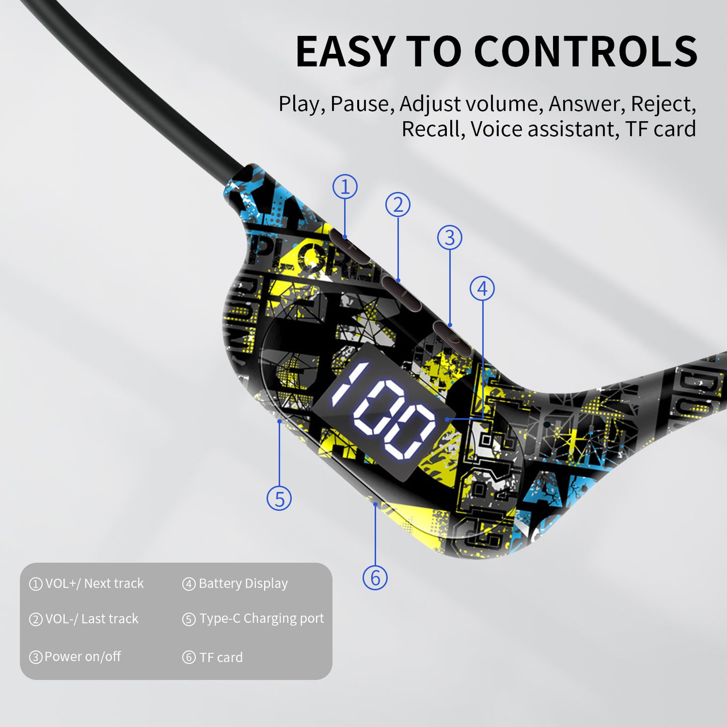 Écouteurs Bluetooth à conduction osseuse AKZ-G9 – Conception à oreille ouverte, affichage LED et longue autonomie