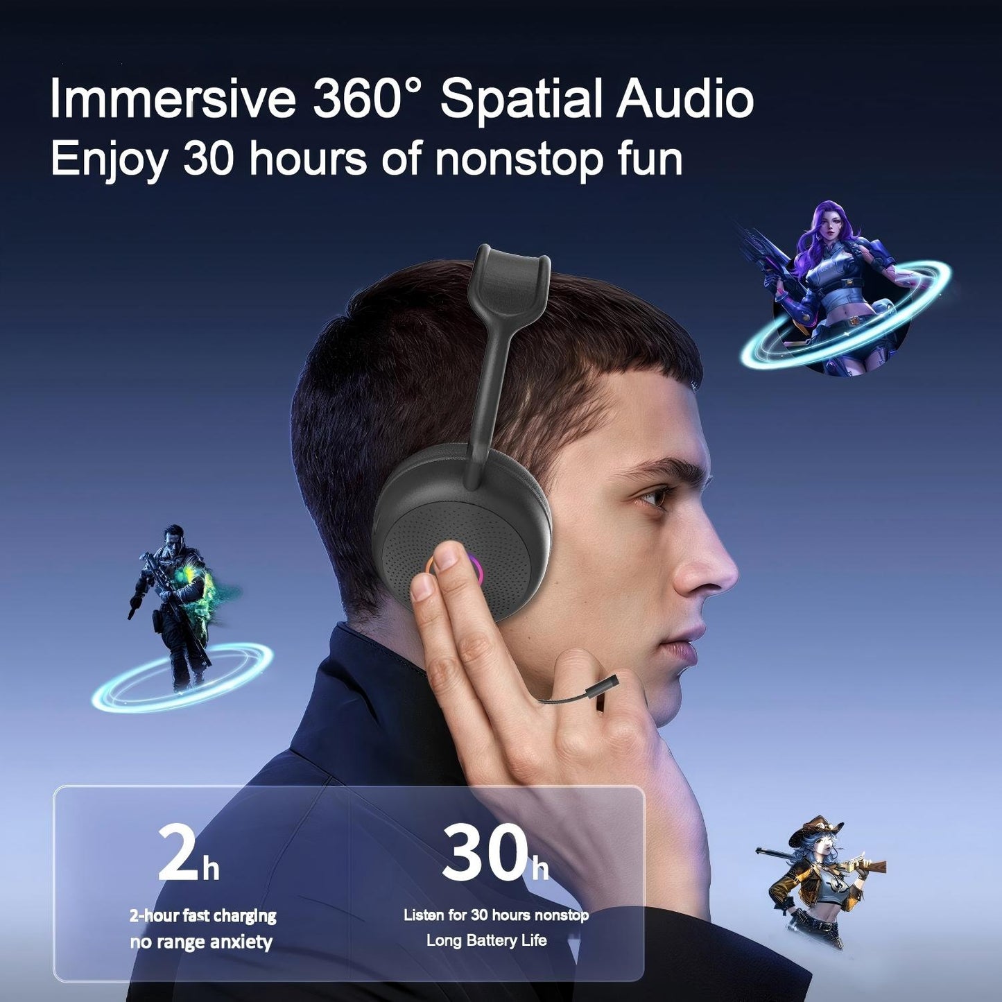 Casque de jeu sans fil LK51 avec éclairage RGB – Casque Bluetooth supra-auriculaire