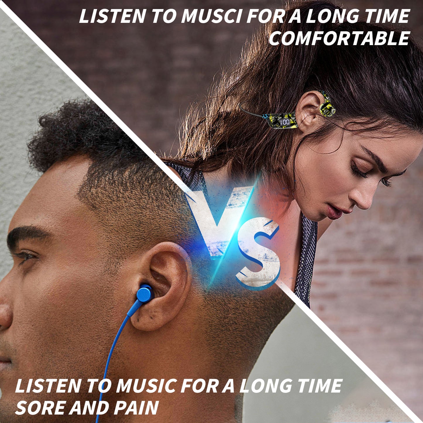 Écouteurs Bluetooth à conduction osseuse AKZ-G9 – Conception à oreille ouverte, affichage LED et longue autonomie