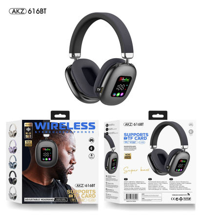 Casque Bluetooth sans fil supra-auriculaire AKZ MAX600 – Écran LED RVB, basses profondes et appels clairs