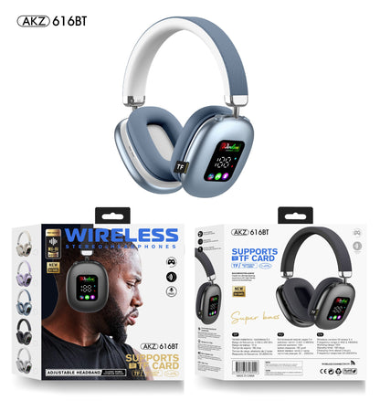 Casque Bluetooth sans fil supra-auriculaire AKZ MAX600 – Écran LED RVB, basses profondes et appels clairs