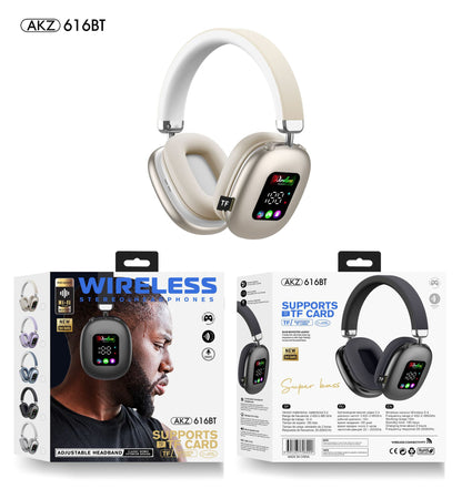 Casque Bluetooth sans fil supra-auriculaire AKZ MAX600 – Écran LED RVB, basses profondes et appels clairs