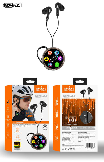 Écouteurs intra-auriculaires sans fil à clip avec affichage LED – Lecture de carte TF, longue autonomie et appels HD