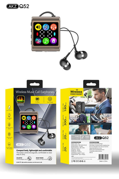 Écouteurs intra-auriculaires sans fil à clip avec affichage LED – Lecture de carte TF, longue autonomie et appels HD