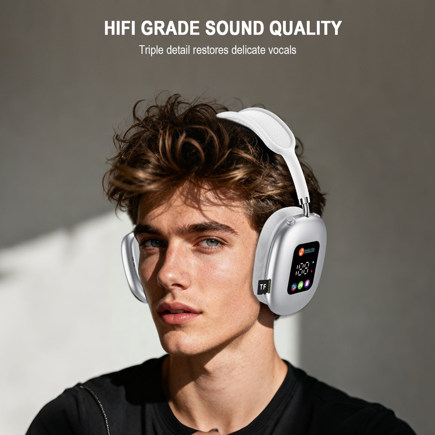 Casque Bluetooth sans fil supra-auriculaire AKZ MAX600 – Écran LED RVB, basses profondes et appels clairs