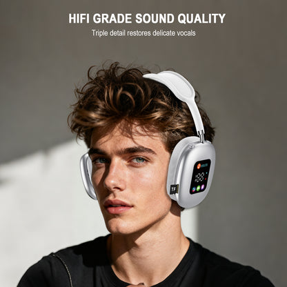 Casque Bluetooth sans fil supra-auriculaire AKZ MAX600 – Écran LED RVB, basses profondes et appels clairs