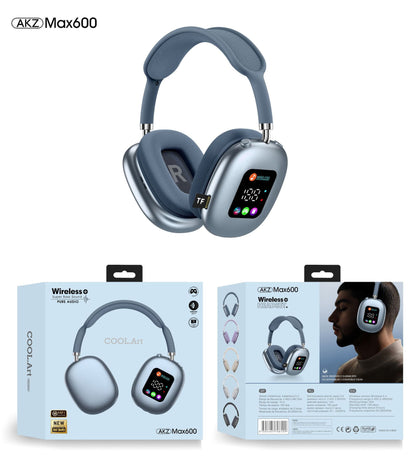 Casque Bluetooth sans fil supra-auriculaire AKZ MAX600 – Écran LED RVB, basses profondes et appels clairs