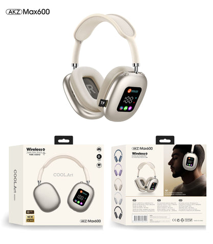 Casque Bluetooth sans fil supra-auriculaire AKZ MAX600 – Écran LED RVB, basses profondes et appels clairs