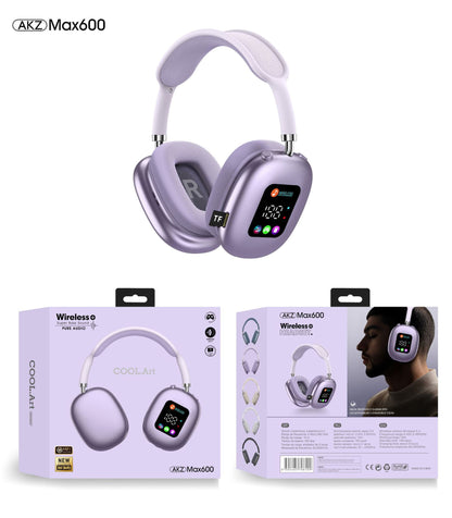 Casque Bluetooth sans fil supra-auriculaire AKZ MAX600 – Écran LED RVB, basses profondes et appels clairs